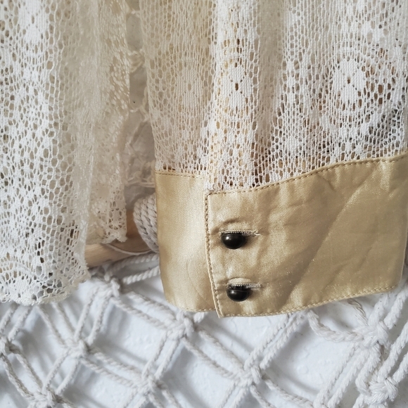 Sundance Satin Lace Sheer Western Boho Babydoll V-Neck Lady Jane Blouse Size 4 - Picture 8 of 9